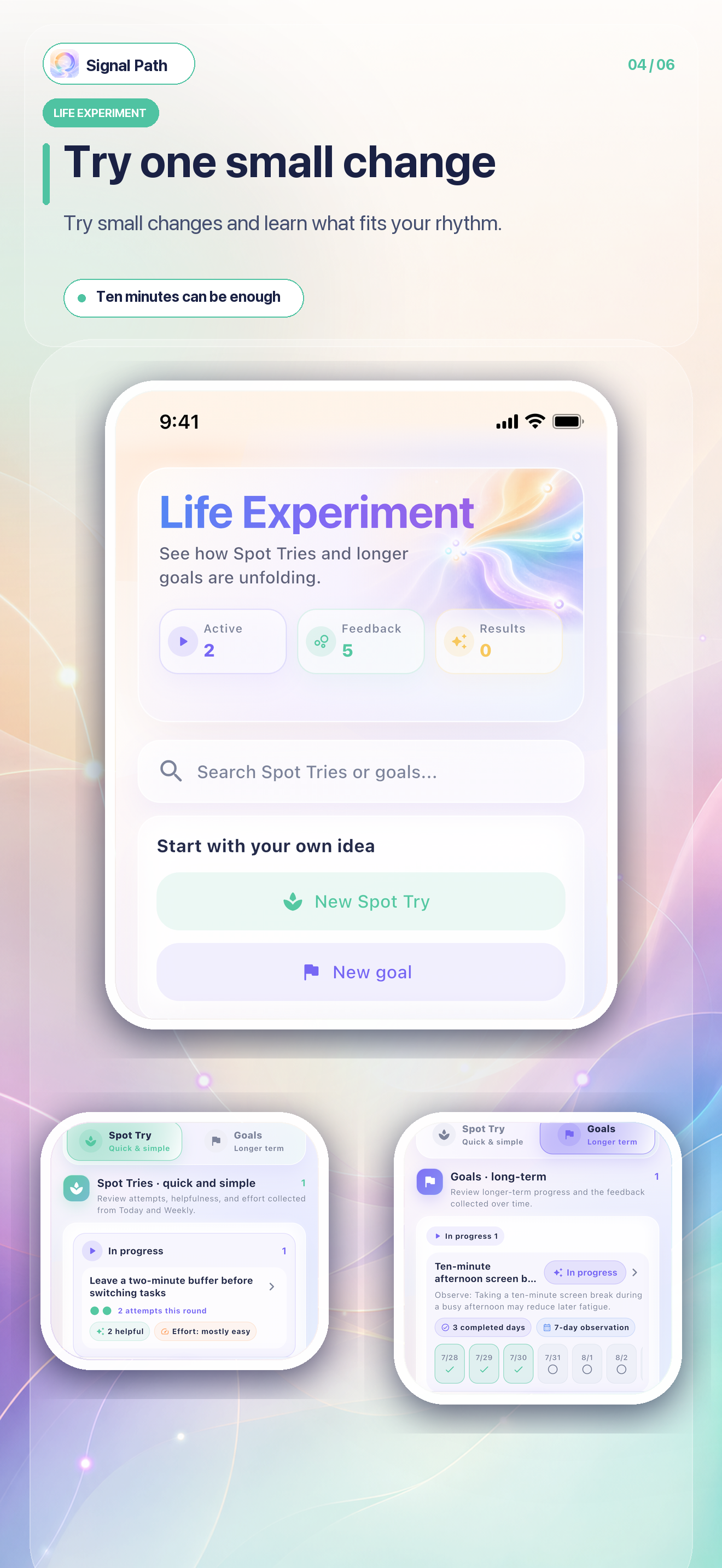 Signal Path Life Experiments screen design